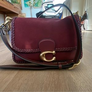 Coach Tabby Wine Braided Trim Mixed Leather with Suede Flap Soft Shoulder Bag